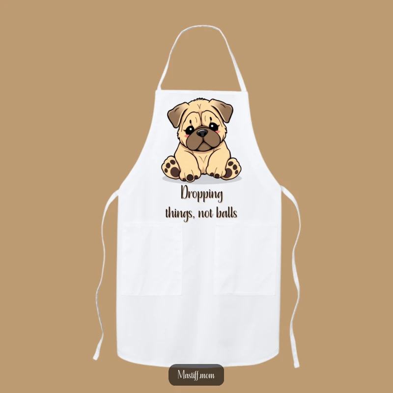 Funny Kawaii Mastiff Apron - Kitchen Humor with Tripping Puppy, Great Funny Gift for Cooks