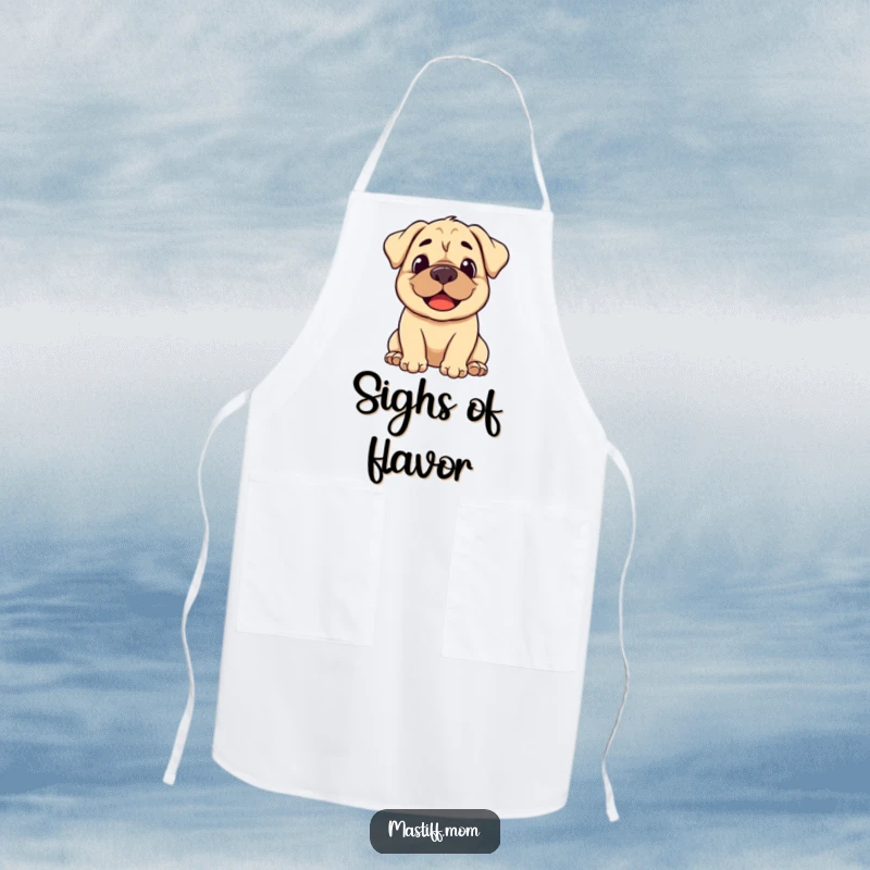 Funny stylized Mastiff apron with a smiling dog letting out a happy sigh.