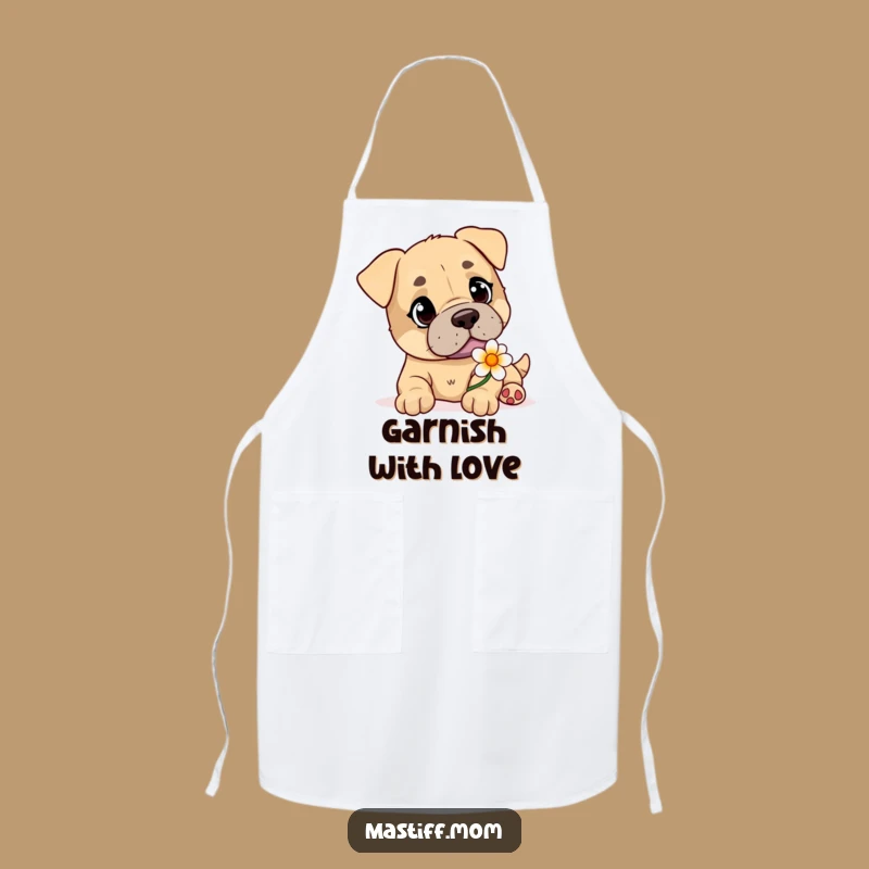 Funny Mastiff Gardener Apron: Flower Offering Dog Kitchen Gift