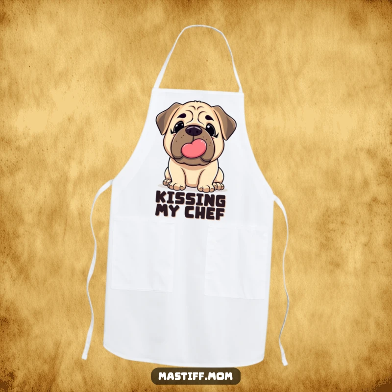 Funny Mastiff Apron: Cute kawaii Mastiff offering a gentle nudge and a large, slobbery kiss while cooking.