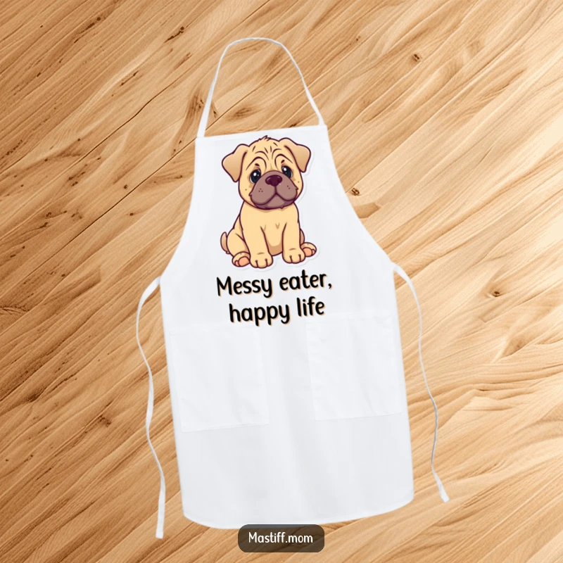 Funny Mastiff Puppy Apron: A kawaii dog sits, ready to bring cheer to the kitchen.