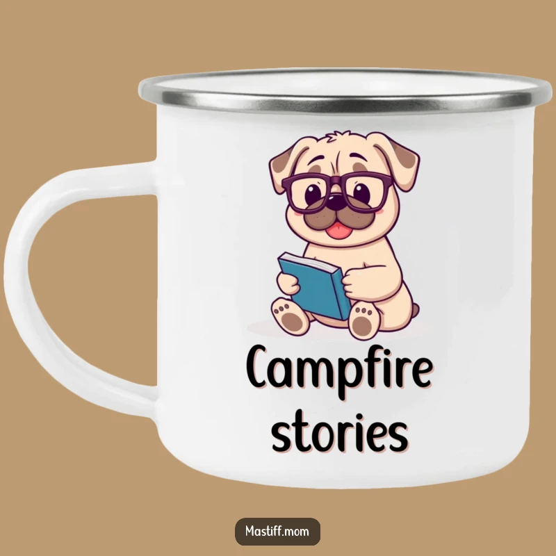 Funny Mastiff Campfire Reader Mug: Cozy Book Dog Drinkware Gift