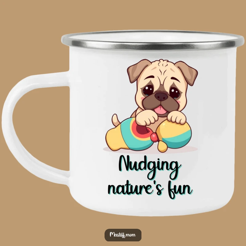 Adventure Ready Funny Kawaii Mastiff Camping Mug: Playful Pup Outdoors