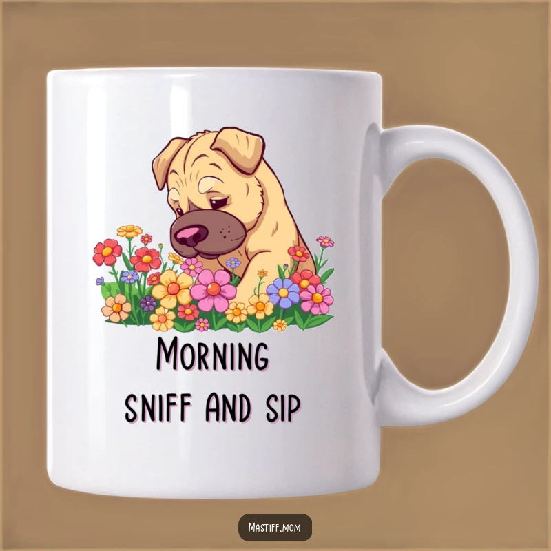 Funny Kawaii Mastiff Flower Sniffer Mug - Adorable Dog Lover Gift