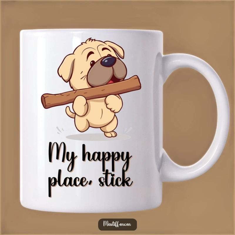 Funny Kawaii Mastiff Mug: Giant Stick Fetch Fun - Perfect Humorous Dog Gift