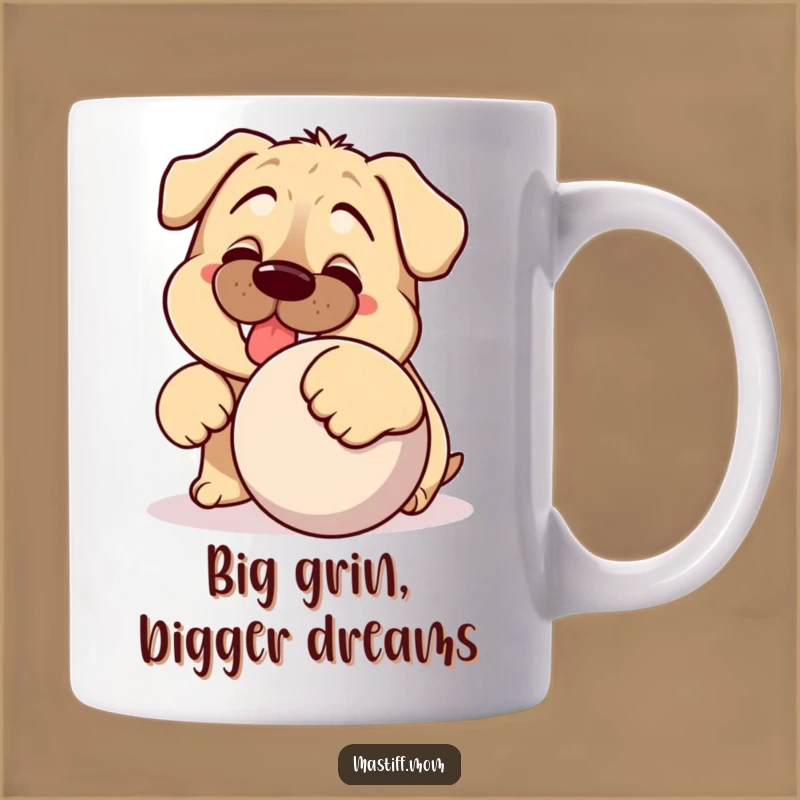 Funny Kawaii Mastiff Mug: Silly Dog Ball Nudge, Perfect Humorous Gift for Dog Lovers