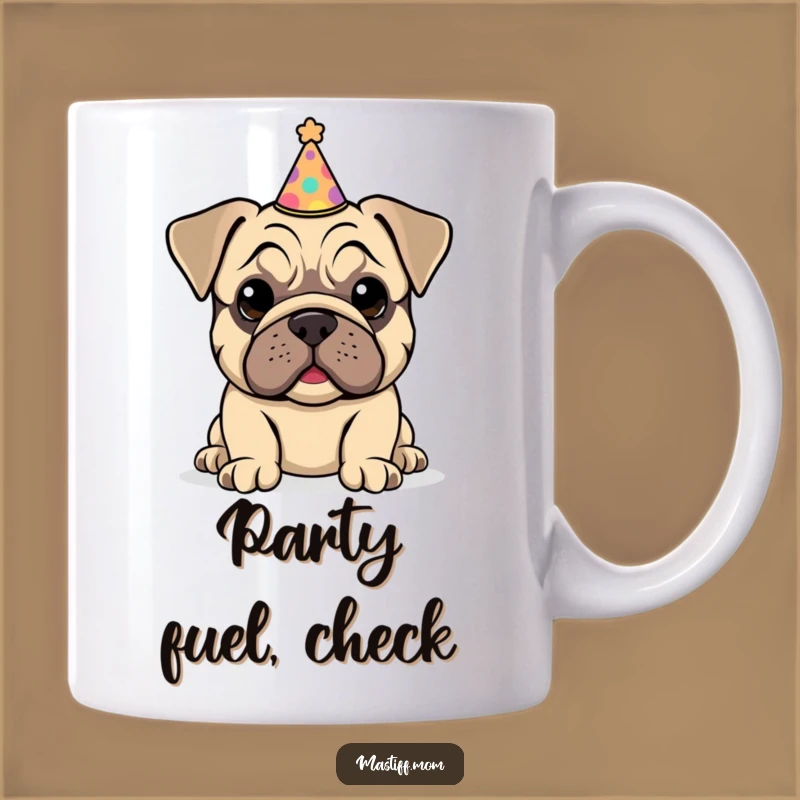 Funny Kawaii Mastiff Puppy Party Hat Mug: Adorable Celebration Gift
