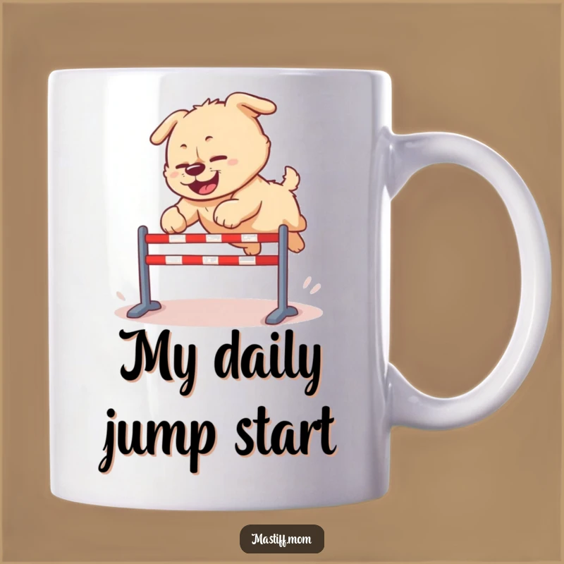 Funny Kawaii Mastiff Leap Mug - Clumsy Dog Lover Gift for Joyful Fails