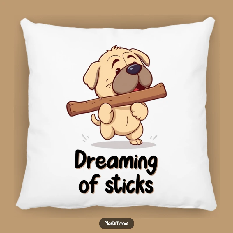 Funny Kawaii Mastiff Pillow: Giant Stick Fetch Comfort - Humorous Dog Decor Gift