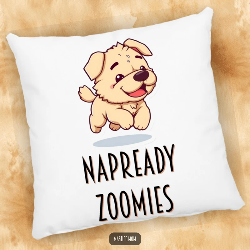 Funny Kawaii Mastiff pillow showcasing a clumsy dog joyfully bounding, adding a touch of soft, humorous charm to any couch or bed.