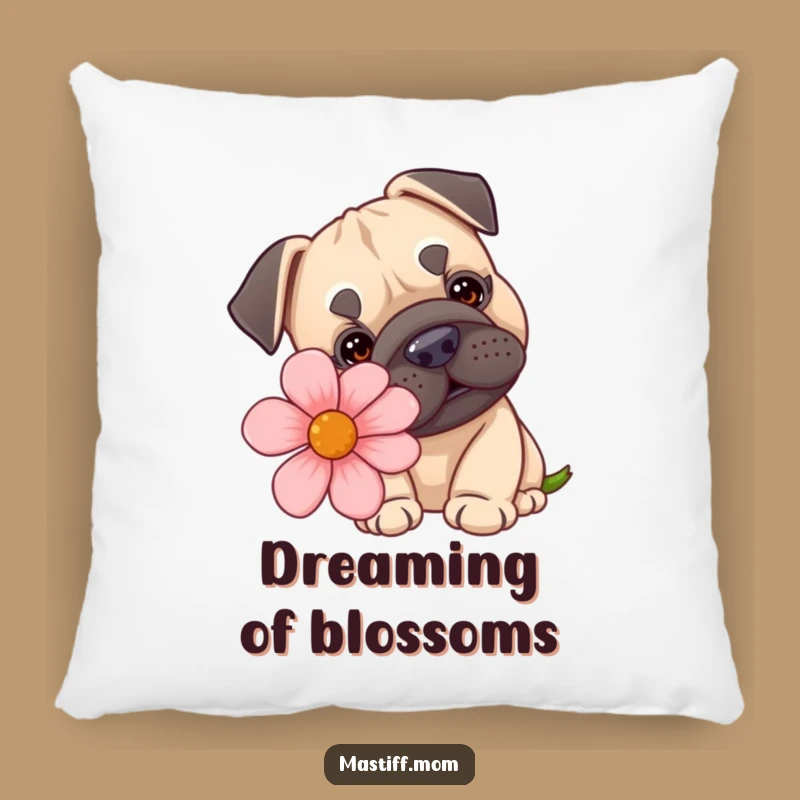 Funny Kawaii Mastiff Pillow - Cute Dog Flower Accent Pillow Gift