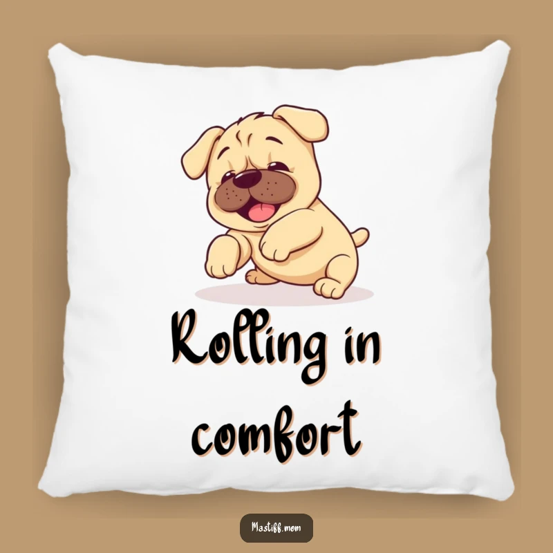 Funny Kawaii Mastiff Puppy Tumble Pillow: Clumsy Pup Accent Pillow
