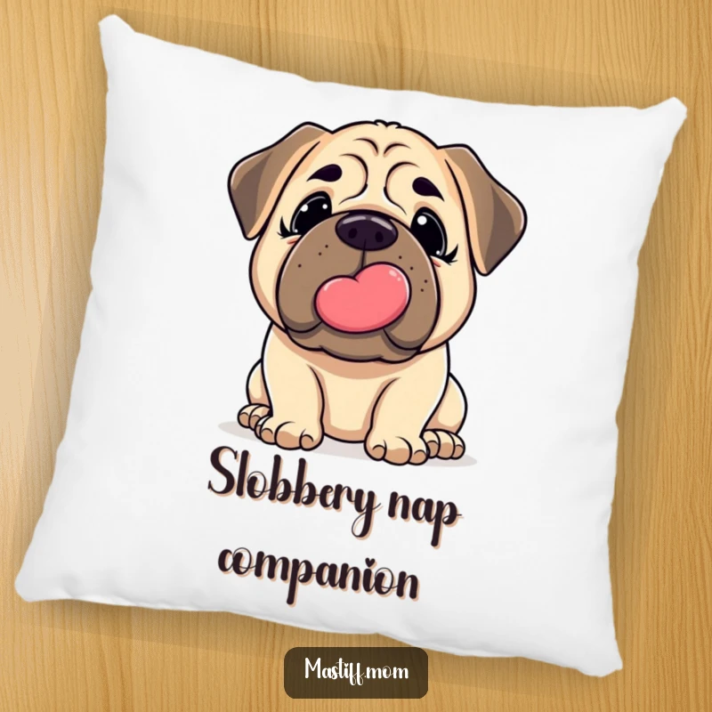 Funny Mastiff Pillow: A sweet kawaii Mastiff giving a gentle nudge and a giant slobbery kiss, perfect for hugs.