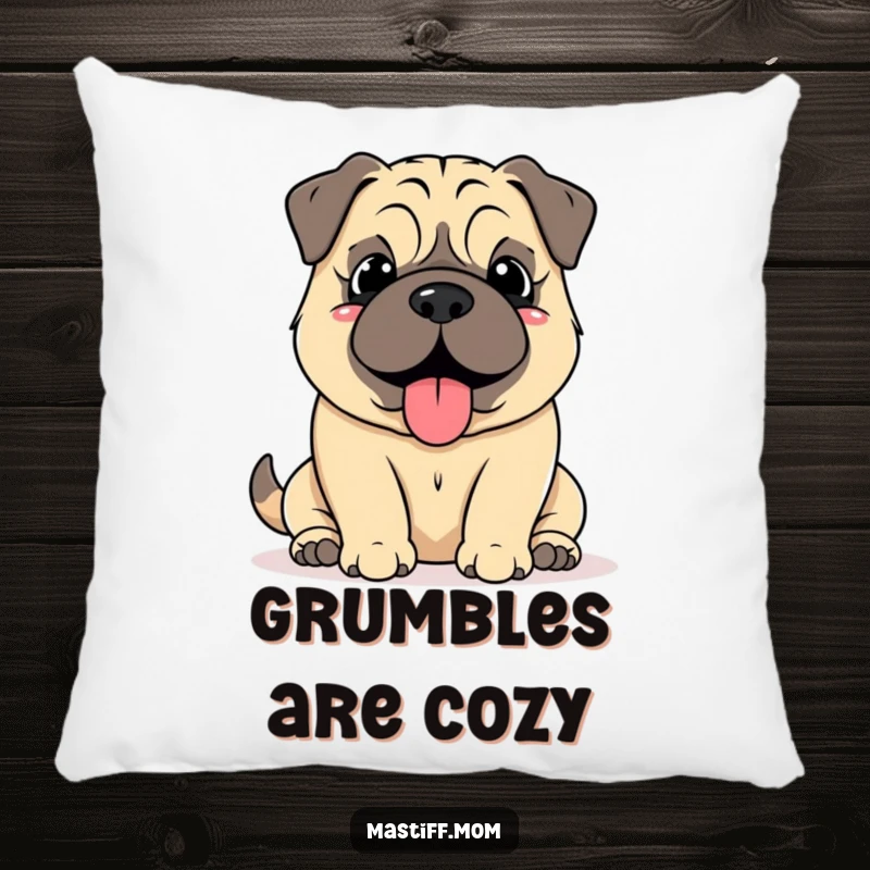 Funny Mastiff Grumble Pillow, featuring a kawaii mastiff with a soft, happy grumble, perfect for adding comfort and tranquil humor.