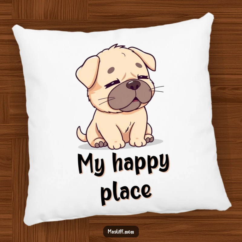 Funny Kawaii Mastiff Pillow: A plump, cute dog with closed eyes, enjoying a gentle breeze, offering comfort and funny serenity.