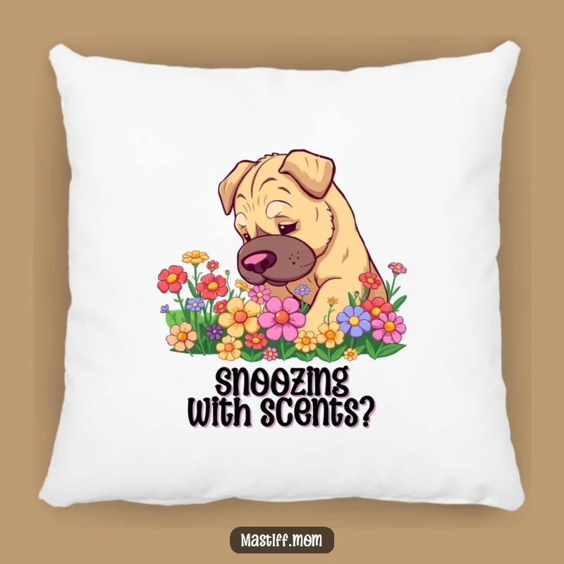 Funny Kawaii Mastiff Pillow - Cute Flower Sniffing Cushion Gift