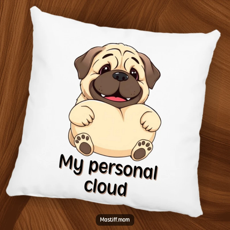 Funny Kawaii Mastiff pillow designed as a gentle giant dog offering a huge, invitingly soft pillow for maximum comfort and charm.