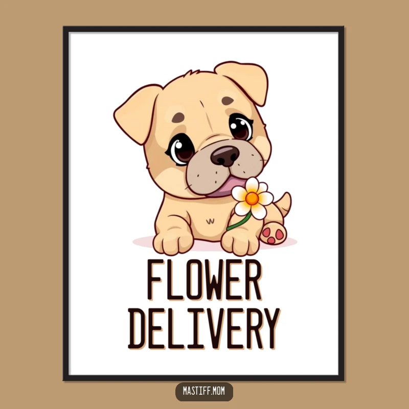 Funny Mastiff Flower Offering Digital Art: Gentle Dog Wall Decor Gift