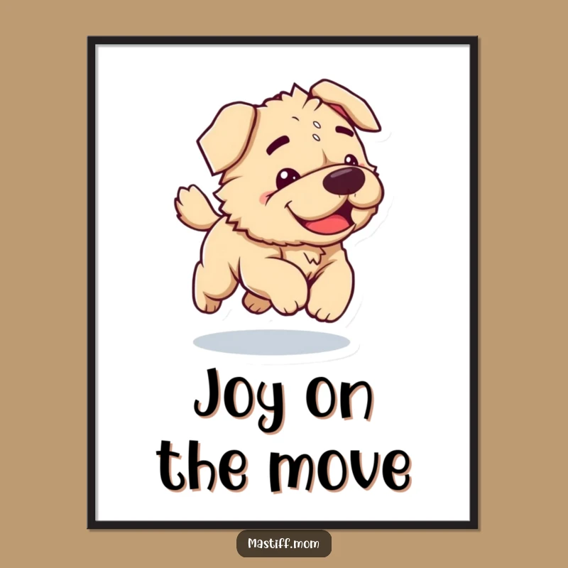 Funny Kawaii Mastiff Digital Art: Clumsy Dog Joyfully Bounding, Instant Funny Decor