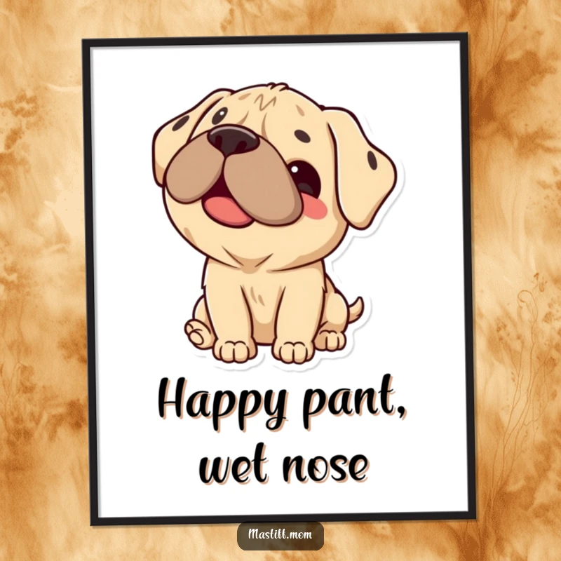 Funny Mastiff Digital Art Print of a Kawaii dog giving a happy lick, perfect for instant download and wall decor.