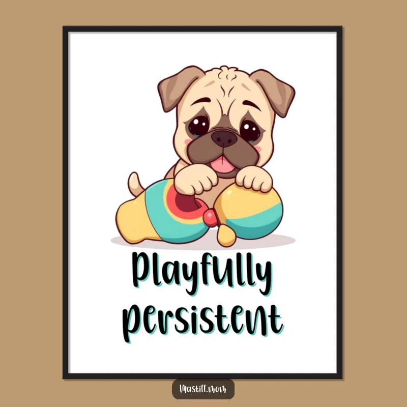 Funny Kawaii Mastiff Digital Art Print: Playful Nudge Decor for Joy