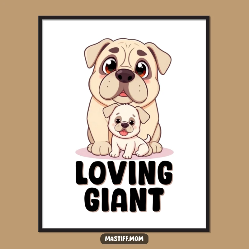 Funny Kawaii Mastiff Puppy Love Digital Print: Instant Heartwarming Art
