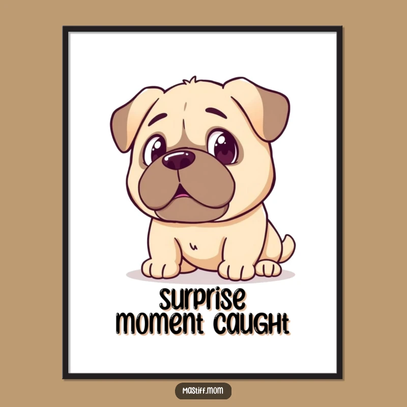 Funny Kawaii Mastiff Surprise Digital Art: Instant Astonishment