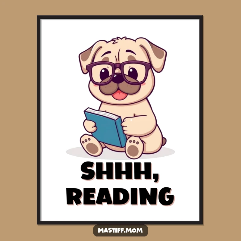 Funny Mastiff Bookworm Digital Art: Cozy Reader Dog Wall Decor Gift