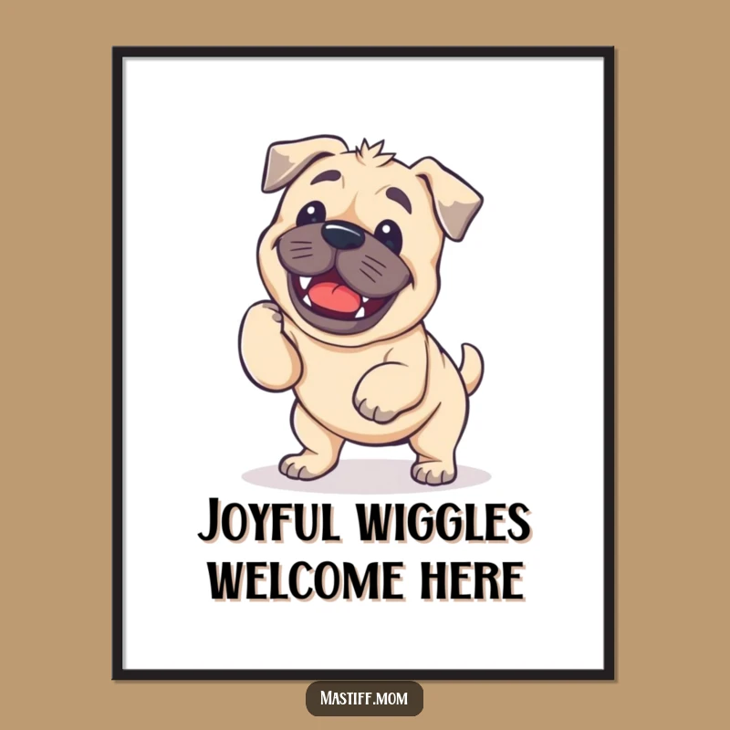 Funny Kawaii Mastiff Wiggle Digital Art: Instant Joy for Your Walls!