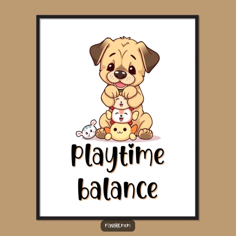 Funny Mastiff Toy Balance Art Print: Instant Playful Download