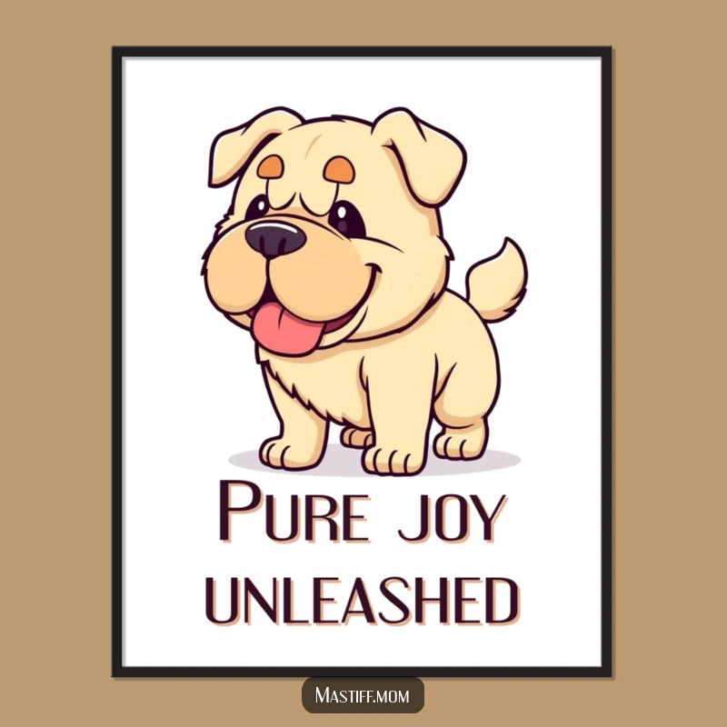 Funny Kawaii Mastiff Digital Art - Energetic Wagging Tail Print