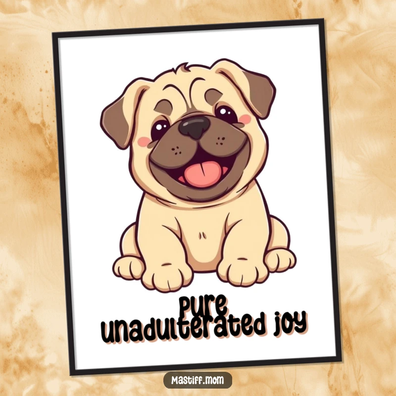Funny Kawaii Mastiff Puppy Digital Art print of a happy puppy dramatically flopping over with sheer, unbridled joy.