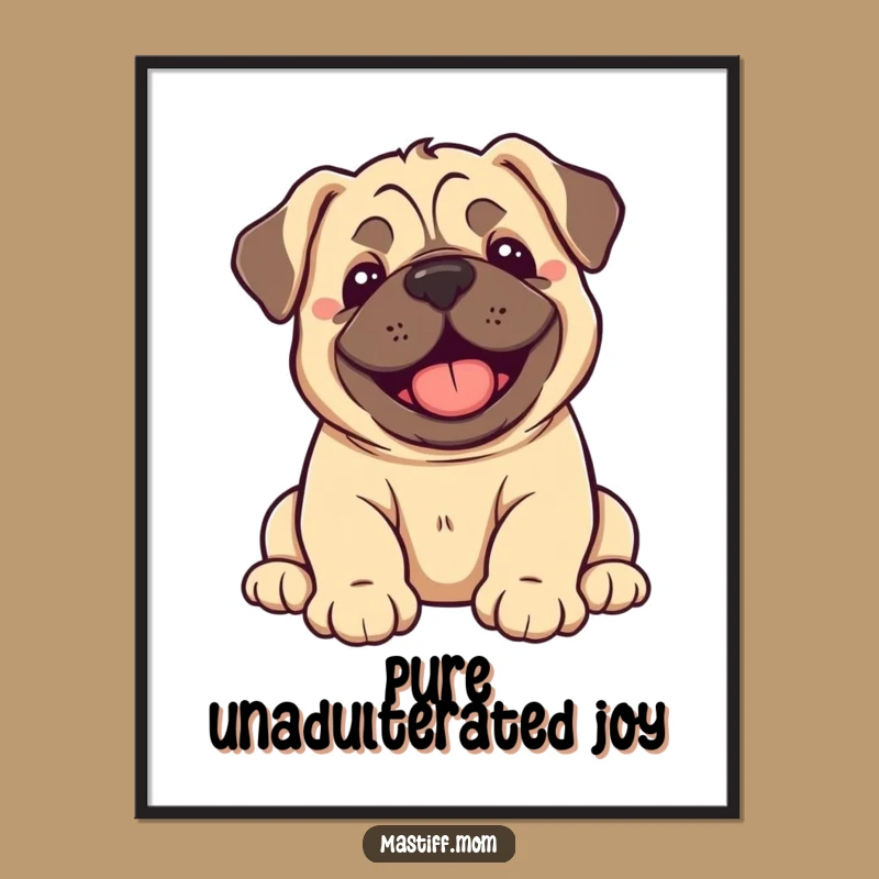 Funny Kawaii Mastiff Puppy Joy Flop Digital Art: Happy Pup Print Gift
