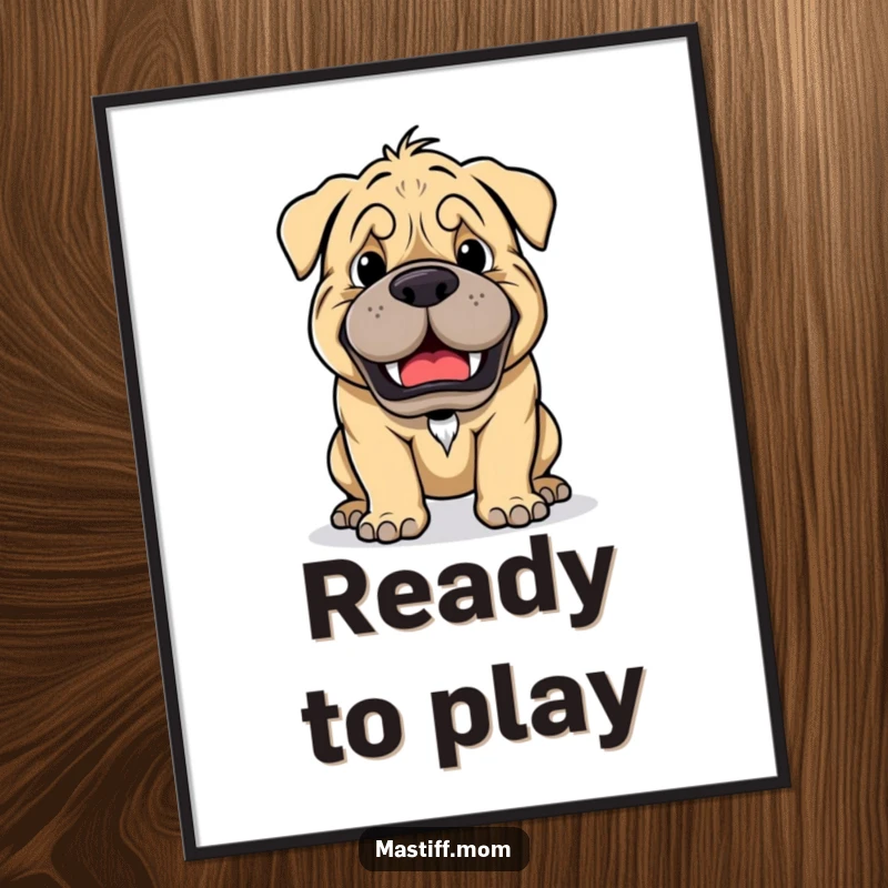 Funny Kawaii Mastiff Playful Growl Ready for Game Digital Art Print, cute dog illustration, playful puppy, humorous wall art download.