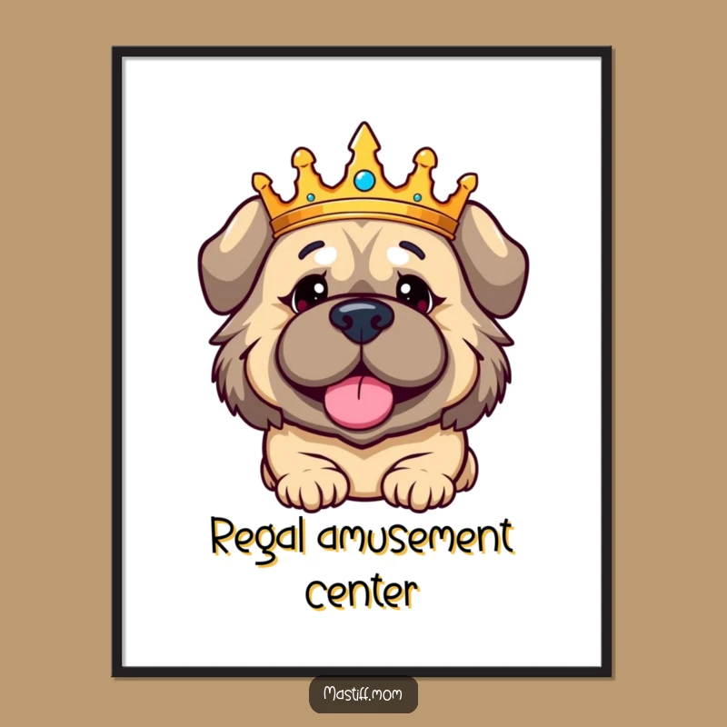 Funny Kawaii Mastiff Digital Art - Regal Amused Crown Print