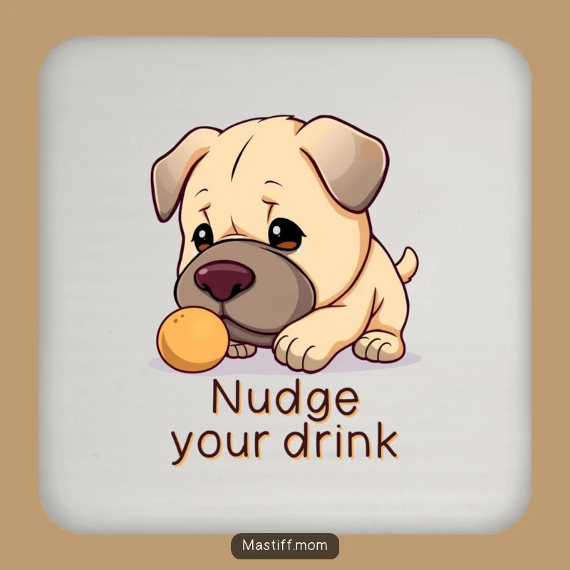 Funny Kawaii Mastiff Coaster Set: Gentle Nudge, Humorous Table Protection