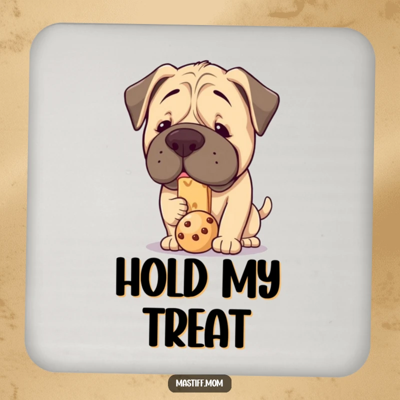 Funny Kawaii Mastiff Coaster: A determined, cute mastiff balancing a treat on its nose, protecting surfaces with canine charm.