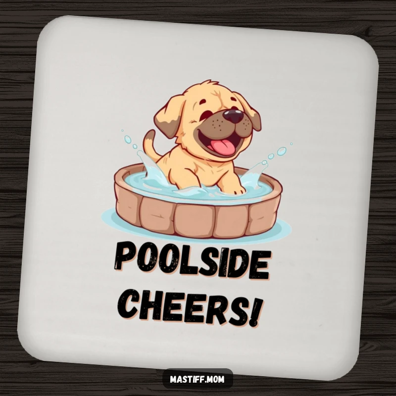 Funny Mastiff cub coasters featuring a puppy giggling and splashing water, adding a fun, protective touch to surfaces.