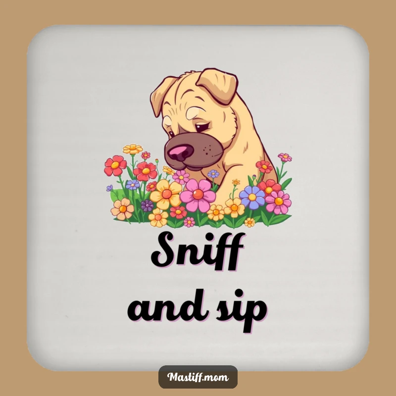 Funny Kawaii Mastiff Coaster - Cute Flower Sniffing Drink Protector