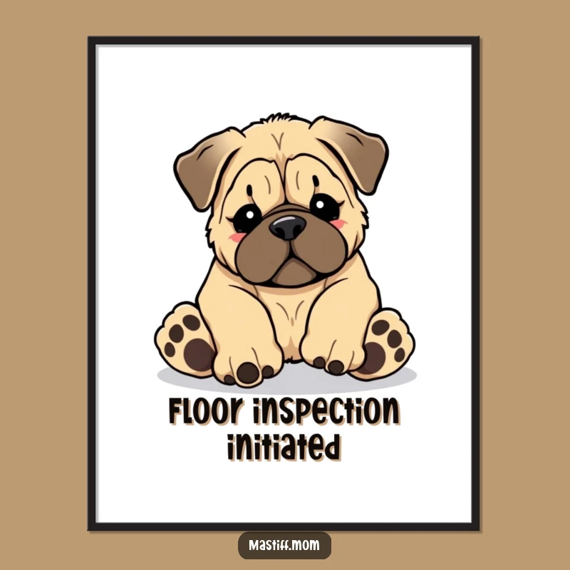 Funny Kawaii Mastiff Puppy Poster - Giant Paws Tripping Art, Whimsical Funny Gift Decor
