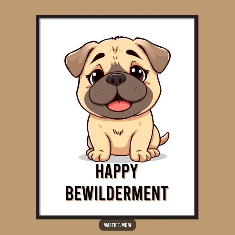 Funny Kawaii Mastiff Bewildered Poster - Happy Dog Art Print Gift