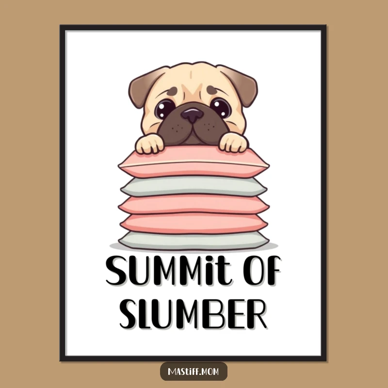 Funny Kawaii Mastiff Poster - Cushion Peek Art, Whimsical & Humorous Funny Gift Decor