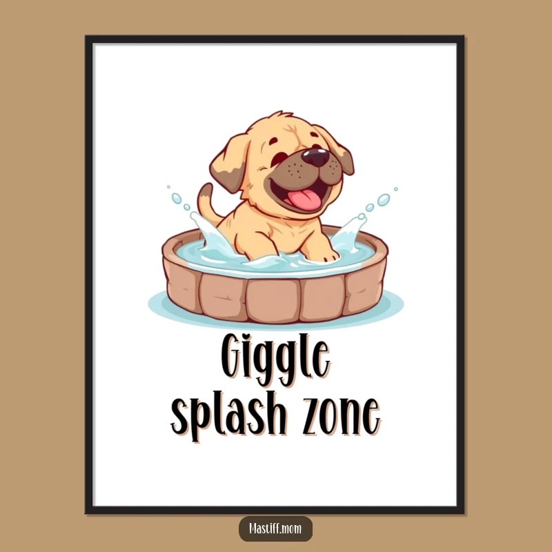 Funny Mastiff Cub Pool Splash Poster: Giggling Puppy Art for Walls