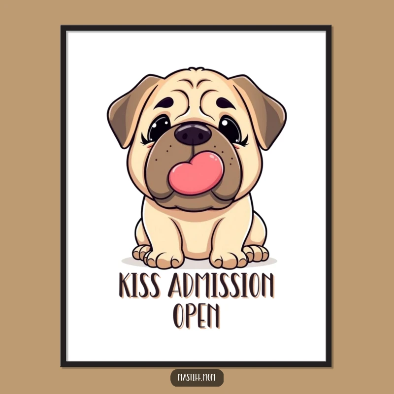 Funny Mastiff Kiss Poster: Gentle Nudge Slobbery Joy - Humorous Dog Wall Art Gift