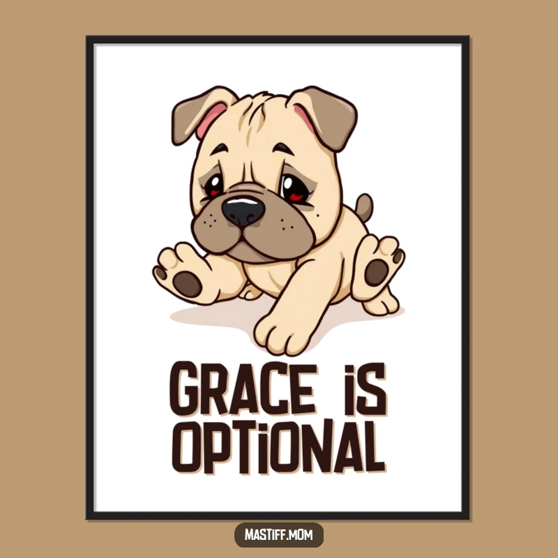 Funny Kawaii Mastiff Poster: Clumsy Puppy Art for a Humorous Home
