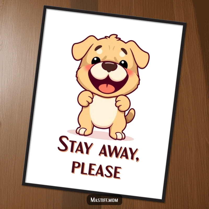Funny Mastiff Poster featuring a cute, joyful, and protective Mastiff character in a heartwarming, defensive stance.