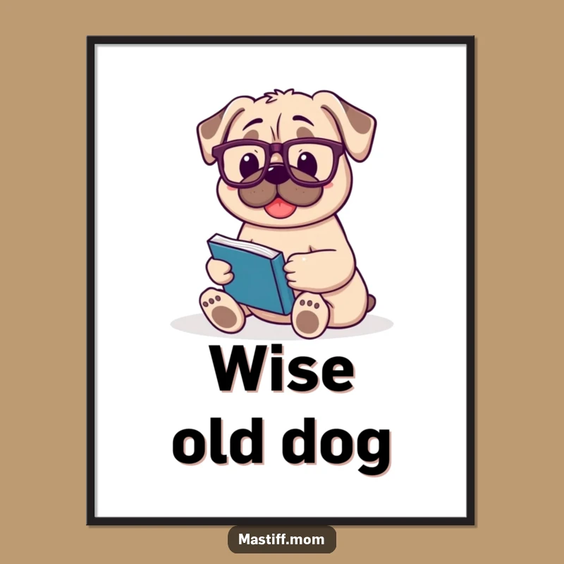 Funny Mastiff Book Nook Poster: Contented Reader Dog Art Gift