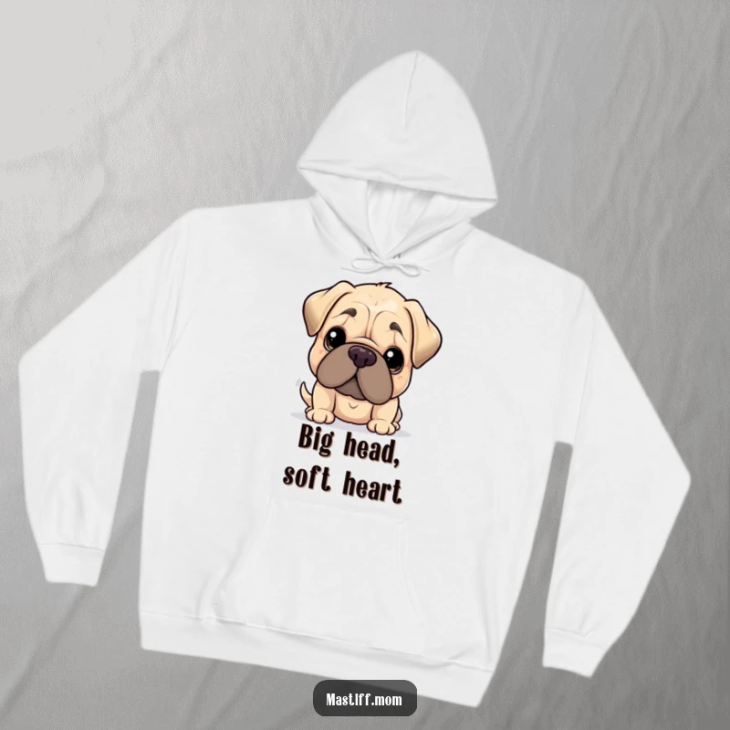 Funny Kawaii Mastiff Hoodie, depicted giving a gentle nudge with its oversized head, perfect for cozying up. A humorous and warm apparel item.