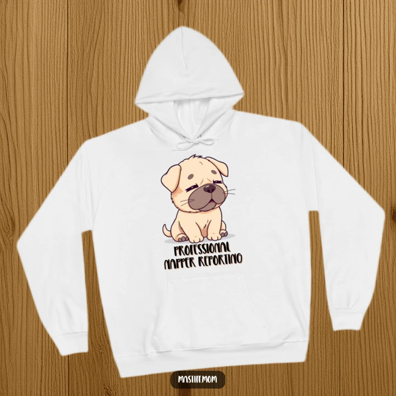 Funny Kawaii Mastiff Hoodie: A plump, cute mastiff with its eyes closed, feeling a gentle breeze, designed for cozy, funny relaxation.
