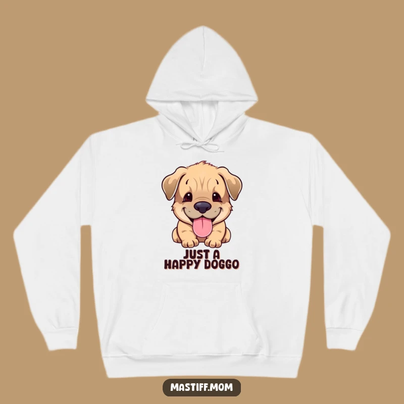 This hoodie features a Mastiff cub radiating pure happiness, its panting smile a beacon of joy. Stay warm and cheerful all day.